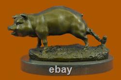 Signed Barye Farm Animal Pig 100% Solid Bronze Marble Base Sculpture Figure