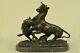 Signed Barye Panther Attacking Giselle Bronze Marble Sculpture Statue Figure