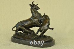 Signed Barye Panther Attacking Giselle Bronze Marble Sculpture Statue Figure