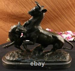 Signed Barye Panther Attacking Giselle Marble Sculpture Statue Bronze Deco
