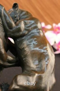 Signed Barye Panther Attacking Giselle Marble Sculpture Statue Bronze Deco