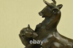Signed Barye Panther Forward Giselle Bronze Marble Sculpture Statue Figure