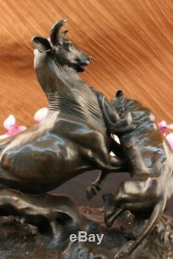 Signed Barye Panther Forward Giselle Marble Statue Bronze Deco