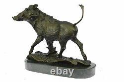 Signed Barye Sauvage Boar Sauver Bronze Marble Sculpture Figure Art Deco