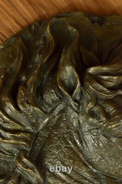 Signed Barye Unique Bronze Bust Horse Head Sculpture Marble Base Statue Decor