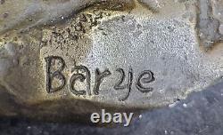 Signed Barye Very Large Lion Serpent Bronze Statue Marble Base Art Deco Sculpture