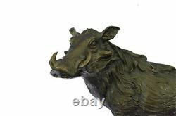 Signed Barye Wild Boar Jumping Bronze Marble Sculpture Figure Art Deco