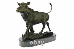 Signed Barye Wild Boar Jumping Bronze Marble Sculpture Figurine Art Deco