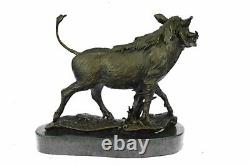 Signed Barye Wild Boar Jumping Bronze Marble Sculpture Figurine Art Deco