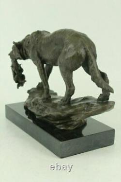 Signed Barye Wolf With Lionceau Bronze Sculpture Statue Marble Base Art Deal