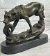 Signed Barye Wolf With Bronze Sculpture Statue Marble Base Figurine Art Gift