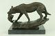 Signed Barye Wolf With Bronze Sculpture Statue Marble Base Figurine Art Sale