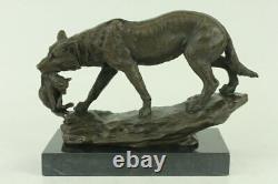 Signed Barye Wolf with Bronze Sculpture Statue Marble Base Figurine Art Sale