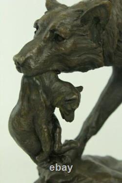 Signed Barye Wolf with Bronze Sculpture Statue Marble Base Figurine Art Sale