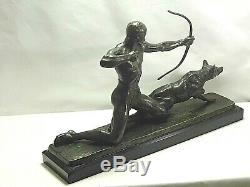 Signed Bronze 19 Eme L. Rich Marble Pedestal Sculpture 1877/1949 Male Hunt