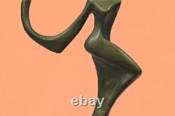 Signed Bronze Abstract Modern Art Female Figurine Sculpture on Marble Base