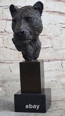 Signed Bronze African Puma Sculpture on an Art Deco Marble Base