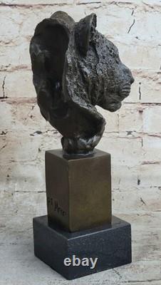 Signed Bronze African Puma Sculpture on an Art Deco Marble Base