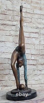Signed Bronze Art Deco Gymnast Sculpture on Marble Figurine Base