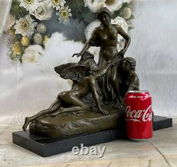 Signed Bronze Art Nouveau Sculpture Goddess Angel Detailed Statue on Marble