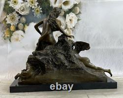 Signed Bronze Art Nouveau Sculpture Goddess Angel Detailed Statue on Marble