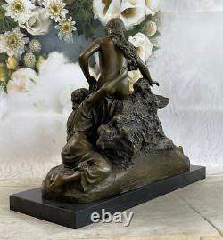 Signed Bronze Art Nouveau Sculpture Goddess Angel Detailed Statue on Marble