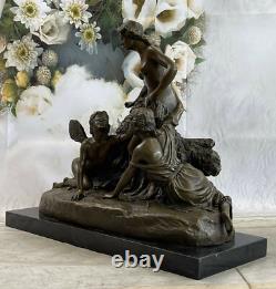 Signed Bronze Art Nouveau Sculpture Goddess Angel Detailed Statue on Marble