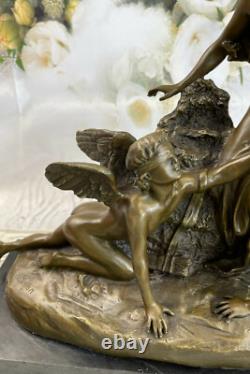 Signed Bronze Art Nouveau Sculpture Goddess Angel Detailed Statue on Marble