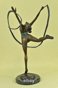 Signed Bronze Artisan Statue Art Deco Gymnast Sculpture On Marble Base