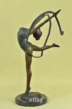 Signed Bronze Artisanal Statue Art Deco Gymnast Sculpture On Marble Base