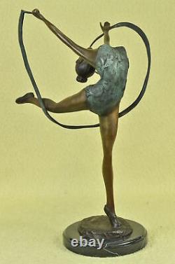 Signed Bronze Artisanal Statue Art Deco Gymnast Sculpture On Marble Base
