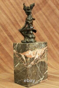 Signed Bronze Classic Dedicated Statue Mercury Flying Figure Marble Eg
