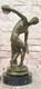 Signed Bronze Discobolus Sculpture By Myron, Bronze Cast Statue, Marble Base