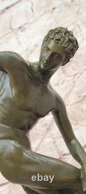 Signed Bronze Discobolus Sculpture by Myron, Bronze Cast Statue, Marble Base