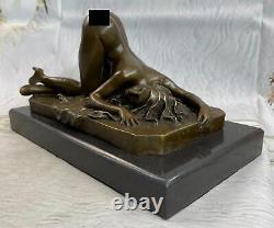 Signed Bronze Erotic Art Deco Chair Figurine Statue with Marble Base