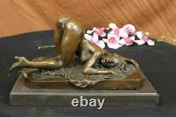 Signed Bronze Erotic Sculpture Art Deco Chair Figure Statue Marble Base