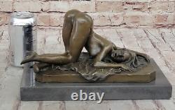 Signed Bronze Erotic Sculpture Art Deco Chair Figurine Statue Marble Base