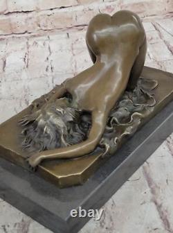 Signed Bronze Erotic Sculpture Art Deco Chair Figurine Statue Marble Base