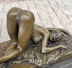 Signed Bronze Erotic Sculpture Art Deco Chair Figurine Statue Marble Base