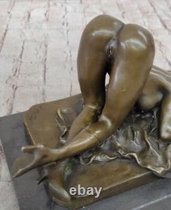 Signed Bronze Erotic Sculpture Art Deco Chair Figurine Statue Marble Base