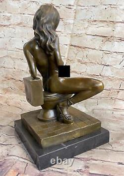 Signed Bronze Erotic Sculpture Chair Art Sex Detailed Statue on Marble Base