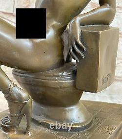 Signed Bronze Erotic Sculpture Chair Art Sex Detailed Statue on Marble Base.
