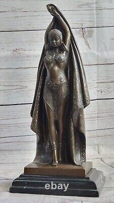 Signed Bronze Marble Art Deco Vintage Dancer Figurine with Black Fringe 20s Style