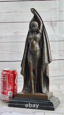 Signed Bronze Marble Art Deco Vintage Dancer Figurine with Black Fringe 20s Style