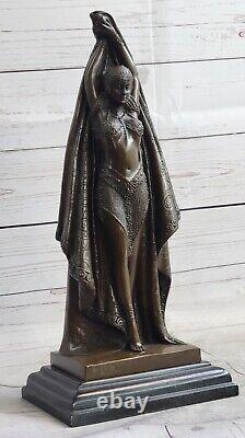 Signed Bronze Marble Art Deco Vintage Dancer Figurine with Black Fringe 20s Style