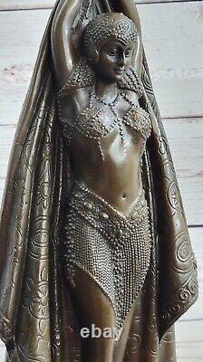 Signed Bronze Marble Art Deco Vintage Dancer Figurine with Black Fringe 20s Style