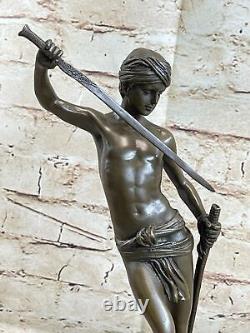 Signed Bronze Marble Statue Donatello David Slaying GOLIATH Classic Male Flesh
