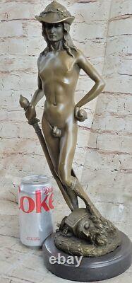 Signed Bronze Marble Statue Donatello David Slaying GOLIATH Male Classic