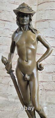 Signed Bronze Marble Statue Donatello David Slaying GOLIATH Male Classic