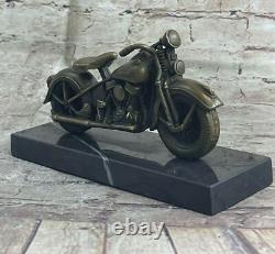 Signed Bronze Motorcycle on Marble Base Harley Davidson Roadster Collector’s Gift